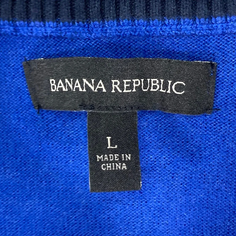 Banana Republic‎ Men L Royal Blue Snap Mock Neck Sweater 70 Cotton Nylon Silk